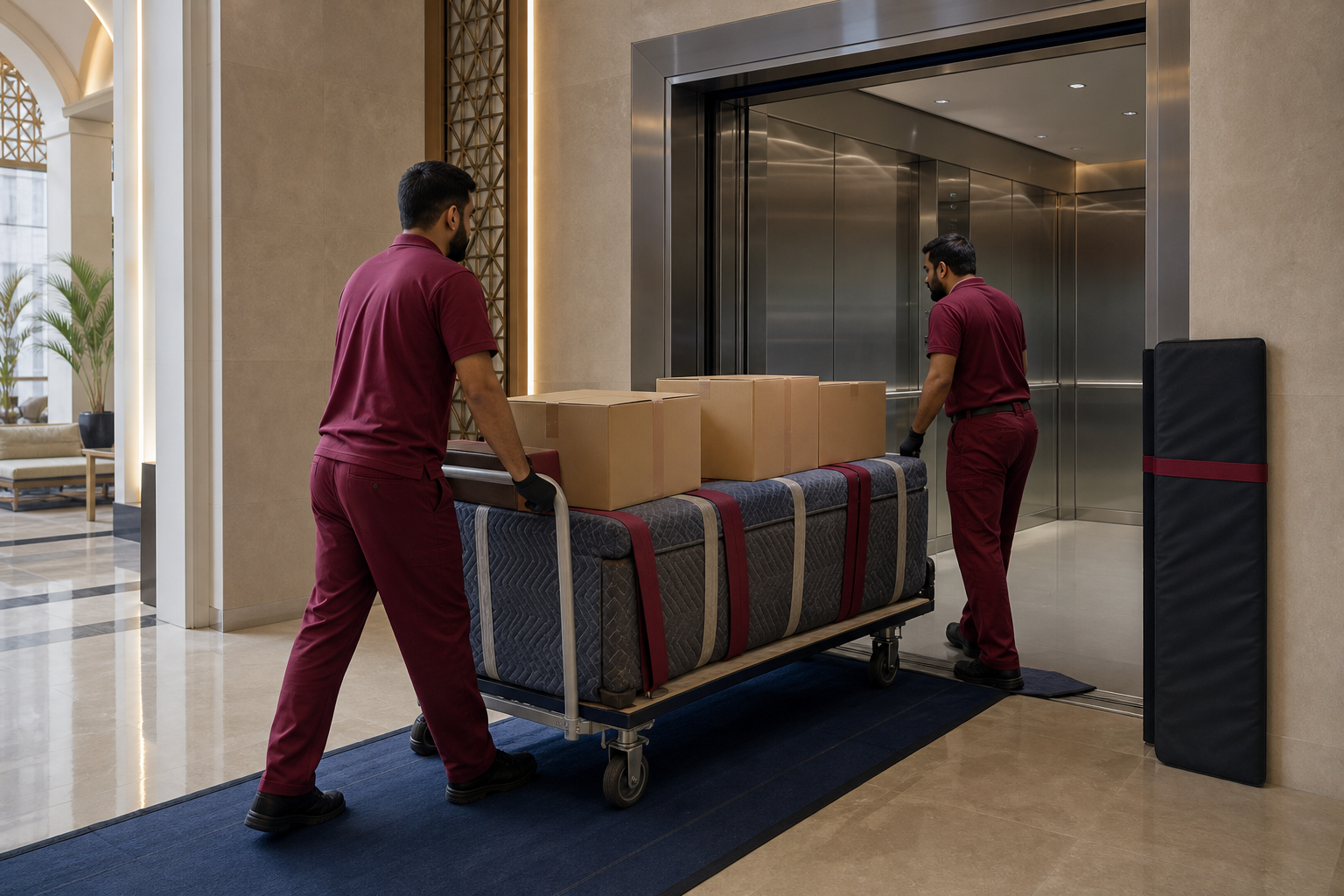 Concept scene of an elevator-safe apartment move