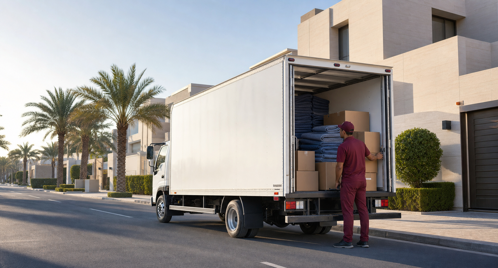 Concept moving truck on a Doha street